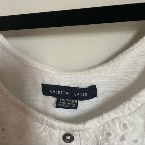 American Eagle White Ruffled Eyelet Flutter Sleeve Blouse Dainty White Top - Picture 2 of 5